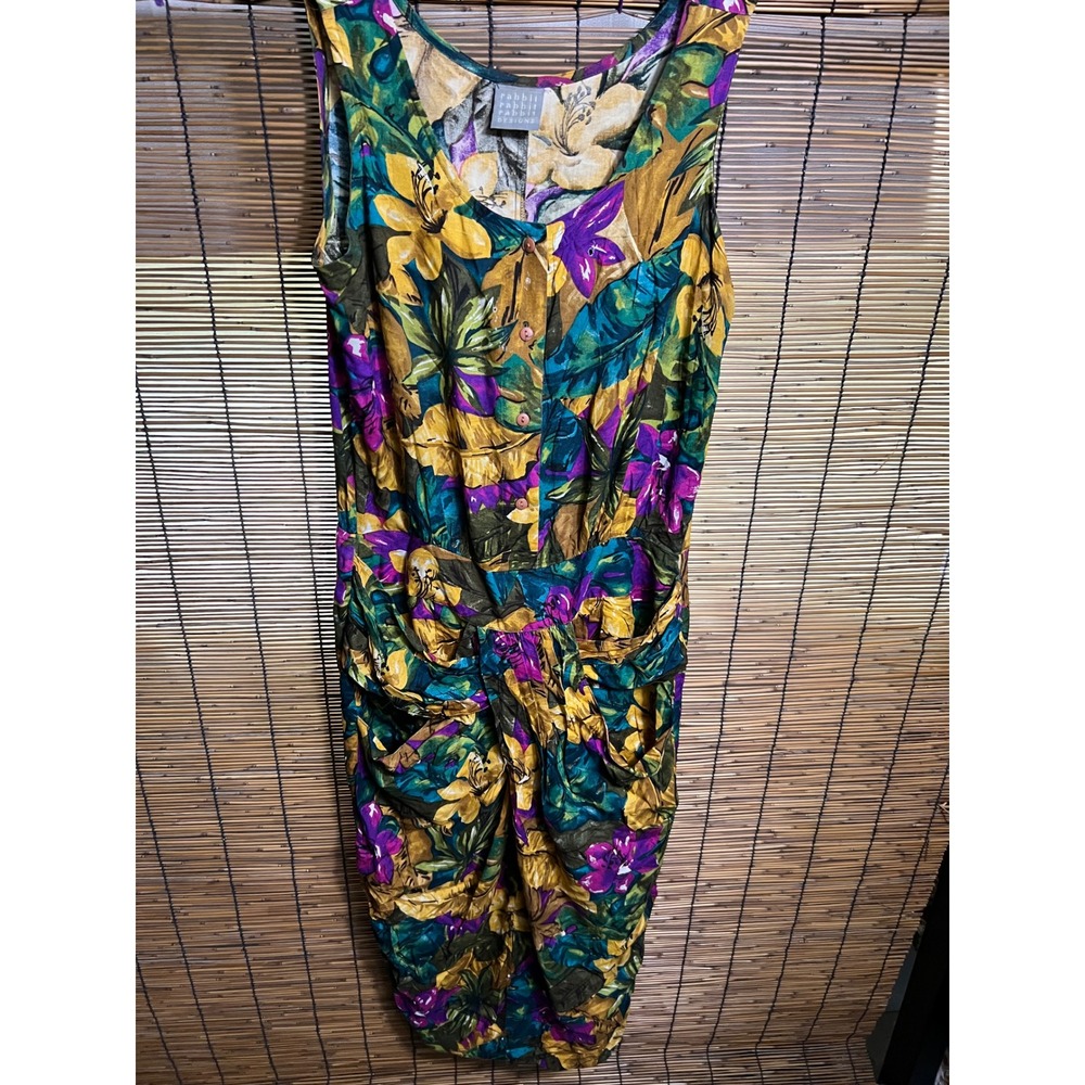 Rabbit Rabbit Rabbit Designs Floral Maxi Dress Sleeveless Bow Yellow L